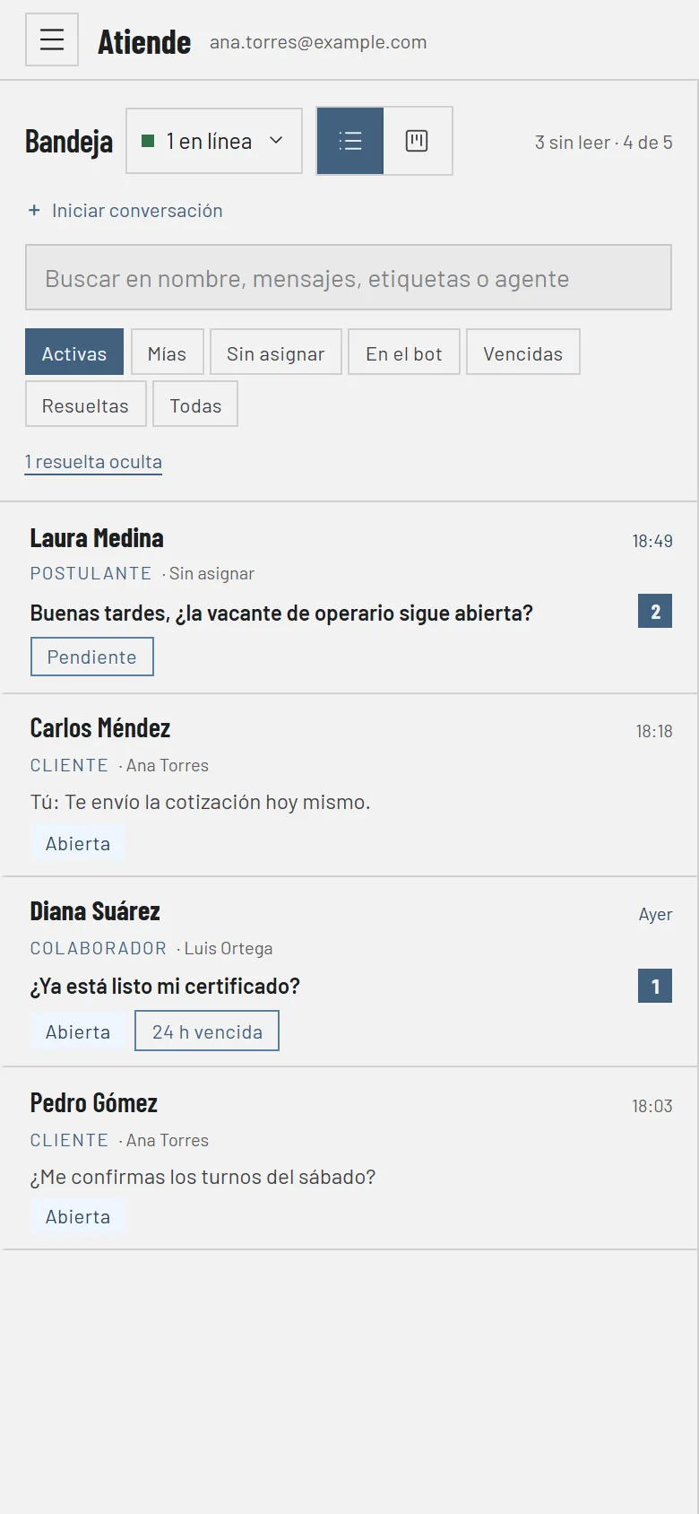 La bandeja en la pantalla de un celular.
